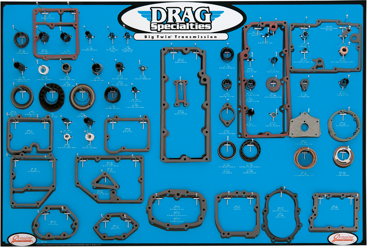 DRAG SPECIALTIES Gasket, Seal and O-Ring Display for Big Twin 5-Speed Transmissions - Trans Gasket Display / Big Twin 0934-0287