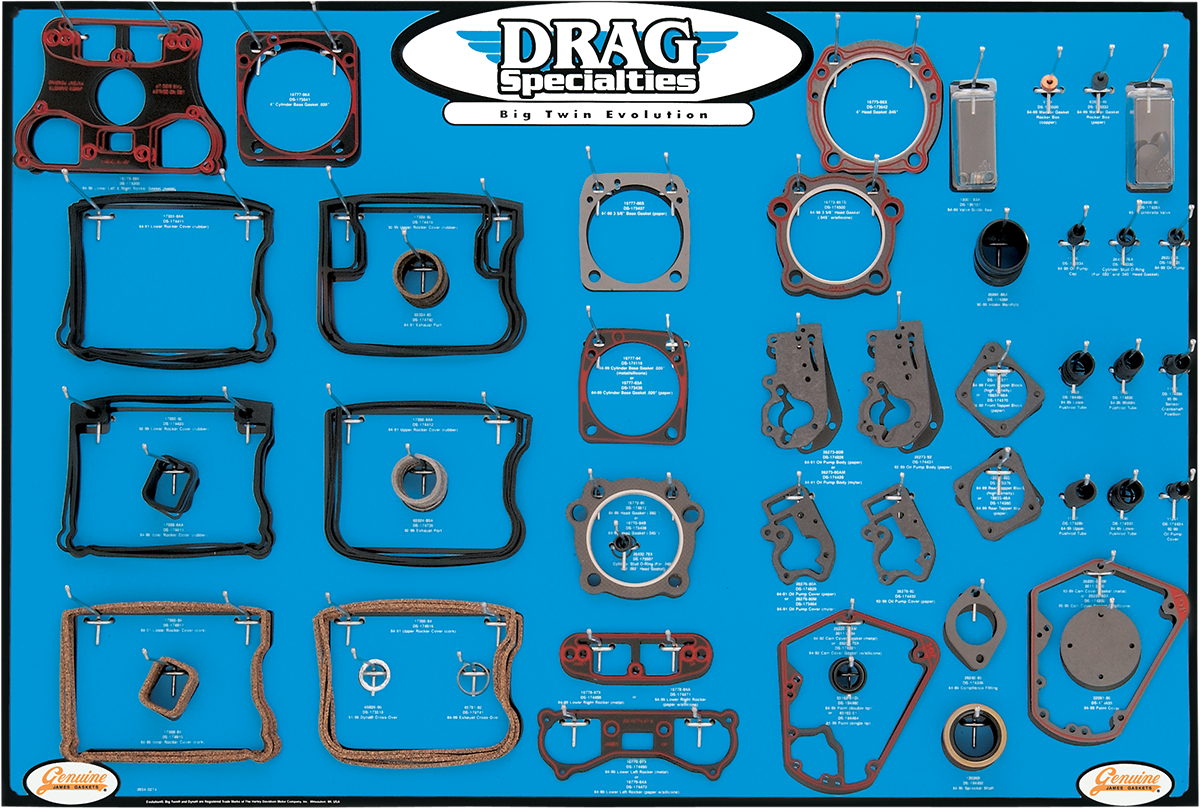 DRAG SPECIALTIES Gasket/Seal and O-Ring Display for Evolution Big Twin Motors - Gasket/Seal and O-Ring Display Board / '84-'99 EVO Big Twin 0934-0274