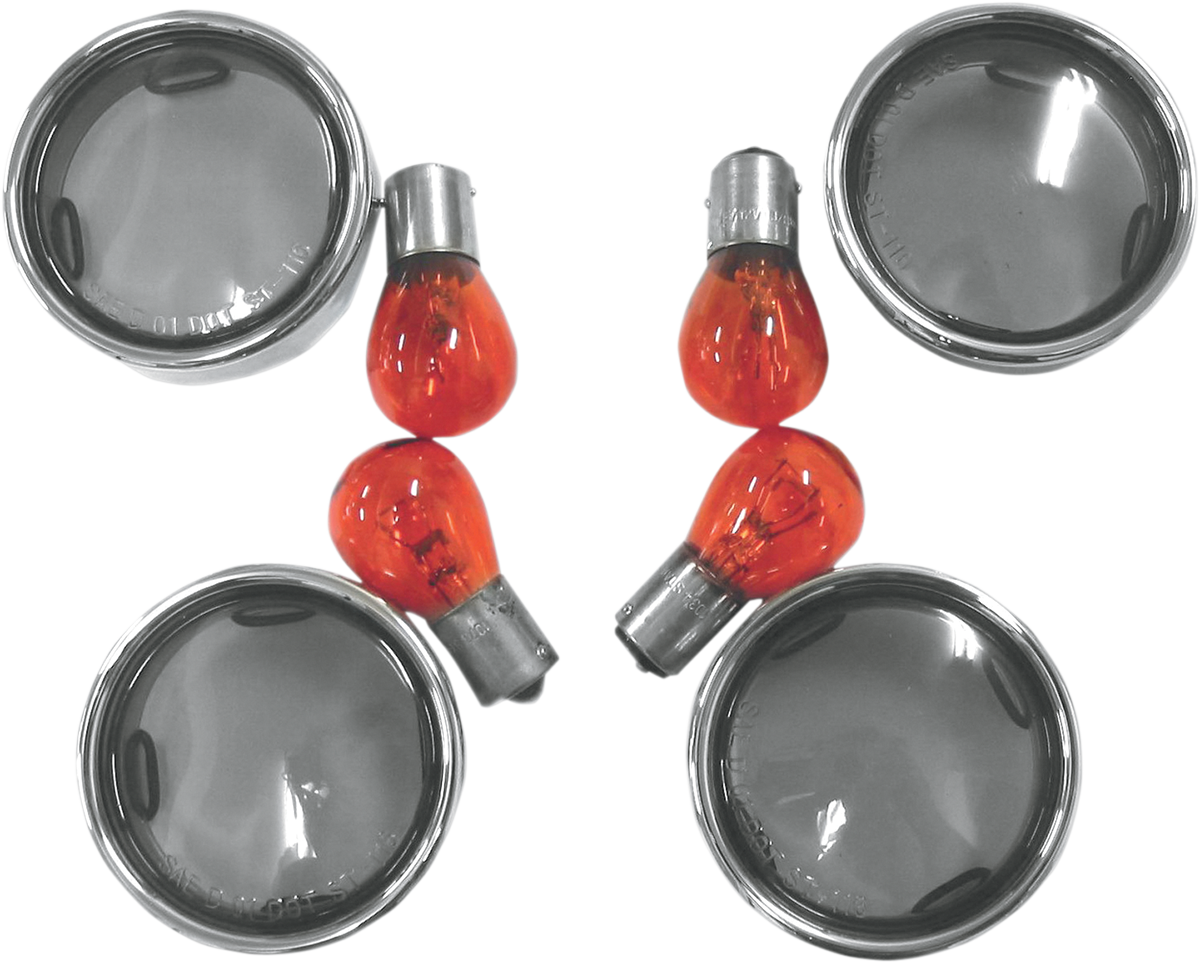 DRAG SPECIALTIES Smoke Turn Signal Lens Kit with Chrome Trim Rings - Lens Kit with Trim Ring / Smoke 2020-0392