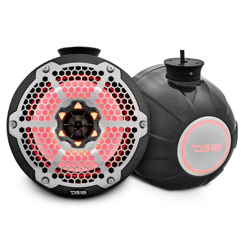 DS18 Compact Towers With Flat And Pole Mounts 8in 125 Watts RMS RGB LED Lights Black Carbon Fiber - CF-PS8