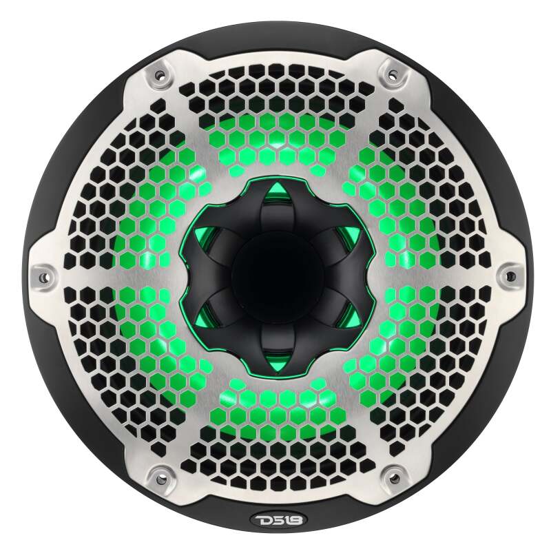 DS18 Hybrid Marine Speaker w/ Driver And RGB LEDs 10in 2-Way 450 Watts RMS 4 ohm Black w/ Cover - NXL-10MD/BK
