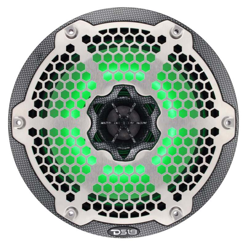 DS18 Hybrid Marine Speaker w/ Driver And RGB LEDs 8in 2-Way 350 Watts RMS 4 ohm Crbn Fiber w/ Cover - CF-8MD