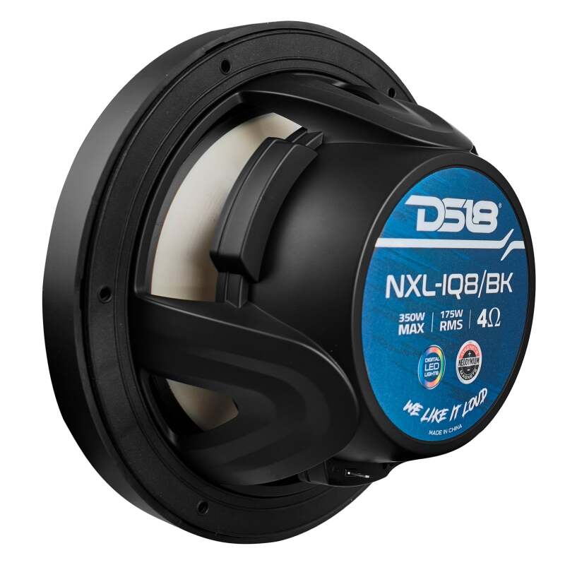 DS18 Marine 8in 2-Way 175 Watts RMS 4 ohm Digital LED Lights Bullet Tweeter Covers Included Black - NXL-IQ8/BK