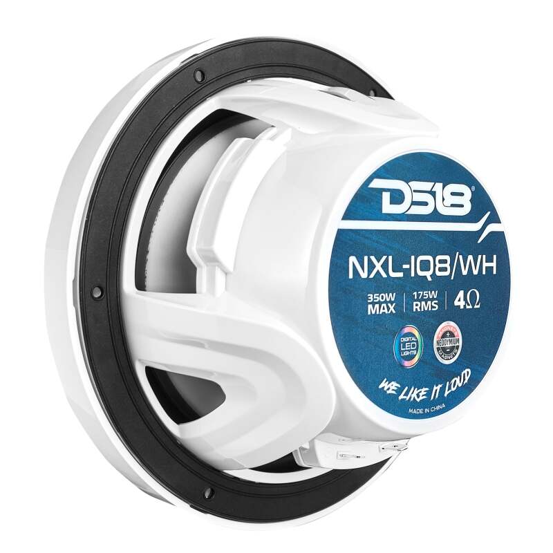 DS18 Marine 8in 2-Way 175 Watts RMS 4 ohm Digital LED Lights Bullet Tweeter Covers Included White - NXL-IQ8/WH