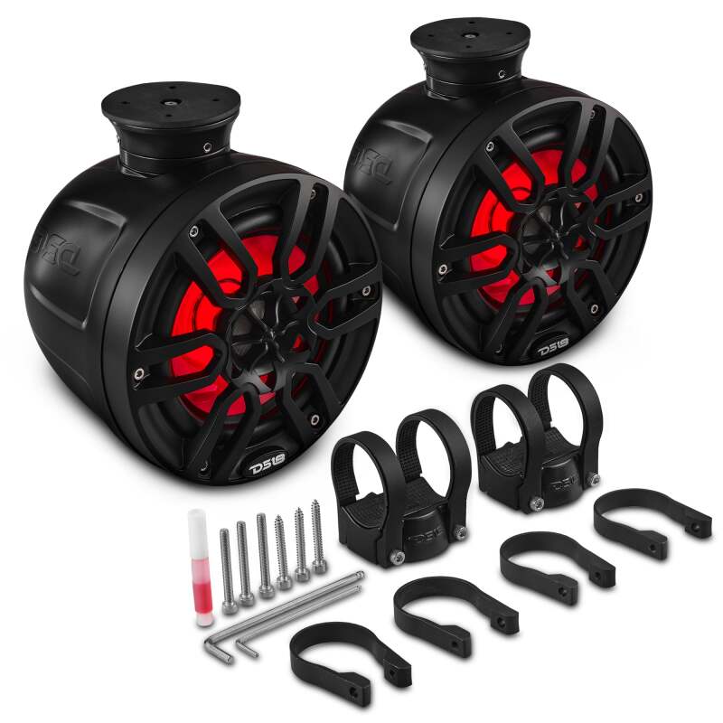 DS18 Marine And Psports Compact Towers Flat And Pole Mount 6.5in 100 Watts RMS RGB LED Lights Black - NXL-PS6BK