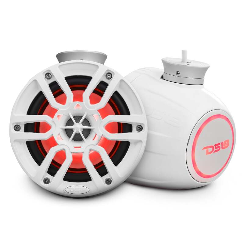 DS18 Marine And Psports Compact Towers Flat And Pole Mount 6.5in 100 Watts RMS RGB LED Lights White - NXL-PS6W