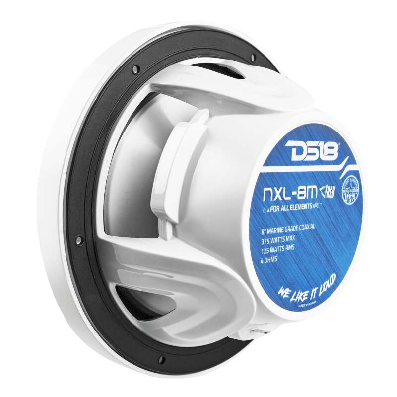 DS18 NXL-M Series Speaker w/ RGB LED Lights 8in 2-Way 125 Watts RMS 4 ohm White w/ Cover - NXL-8M/WH