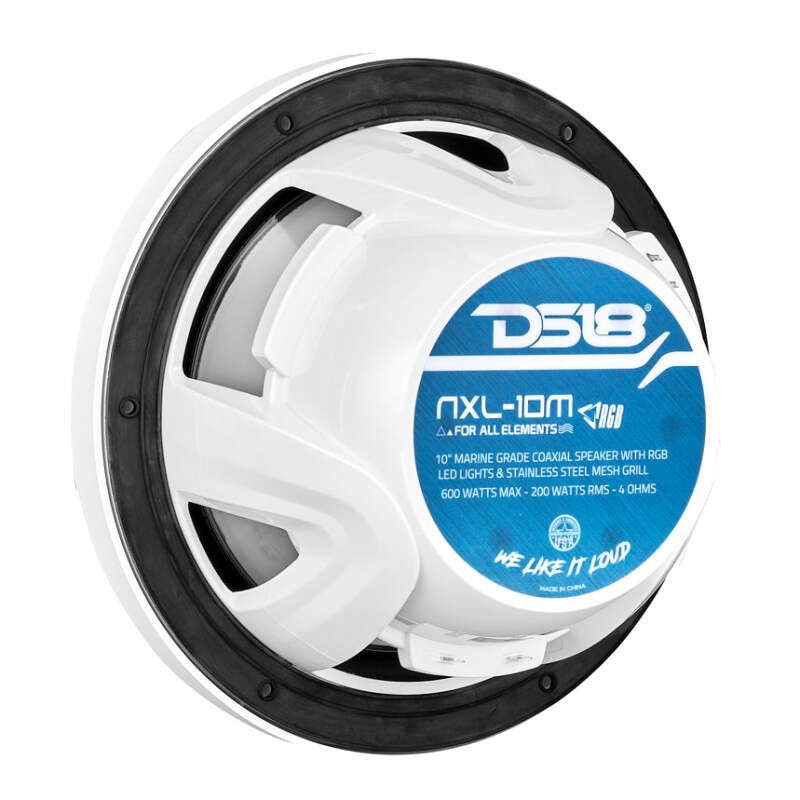 DS18 NXL-M Series Spkr w/ RGB LED Lights 10in 2-Way 200 Watts RMS 4 ohm Wht Grill Detached w/ Cover - NXL-10M/WH