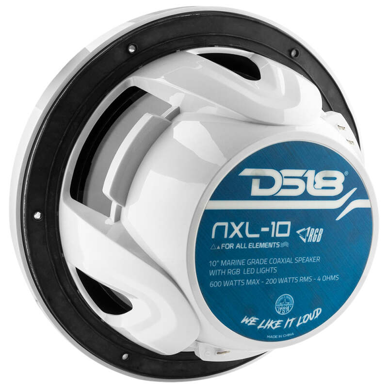 DS18 NXL Series Coaxial Marine Speaker w/ RGB Lights 10in 2-Way 200 Watts RMS 4 ohm White - NXL-10/WH