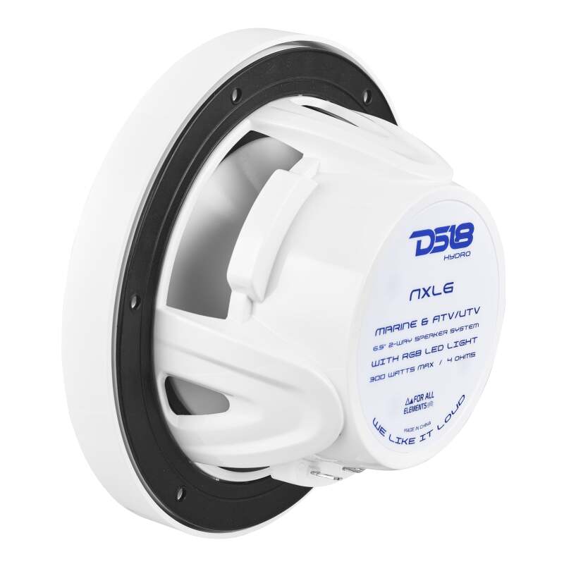 DS18 NXL Series Coaxial Marine Speaker w/ RGB Lights 6.5in 2-Way 100 Watts RMS 4 ohm White - NXL-6