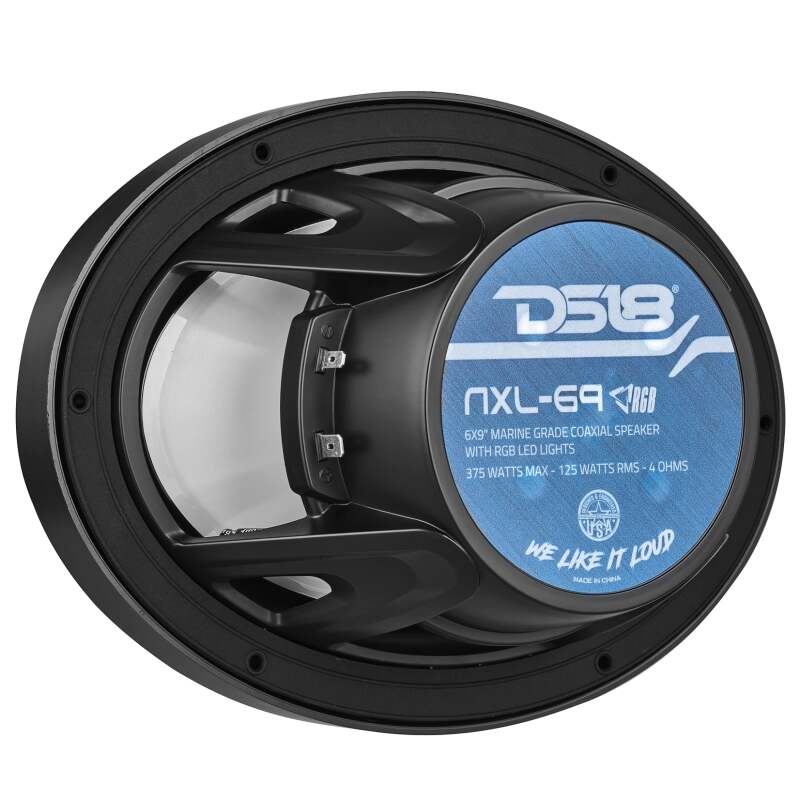 DS18 NXL Series Coaxial Marine Speaker w RGB Lights 6x9in 2-Way 125 Watts RMS 4 ohm Black w Cover - NXL-69/BK