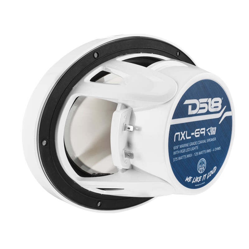 DS18 NXL Series Coaxial Marine Speaker w/ RGB Lights 6x9in 2-Way 125 Watts RMS 4 ohm White - NXL-69/WH