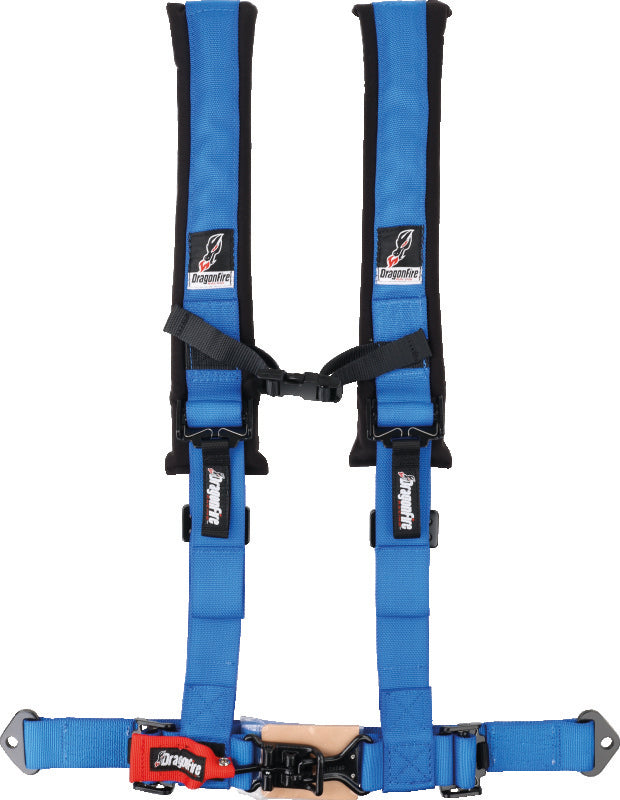 DragonFire Racing Harness- H-Style- 4-Point- 2in Buckle- Blue - 521322