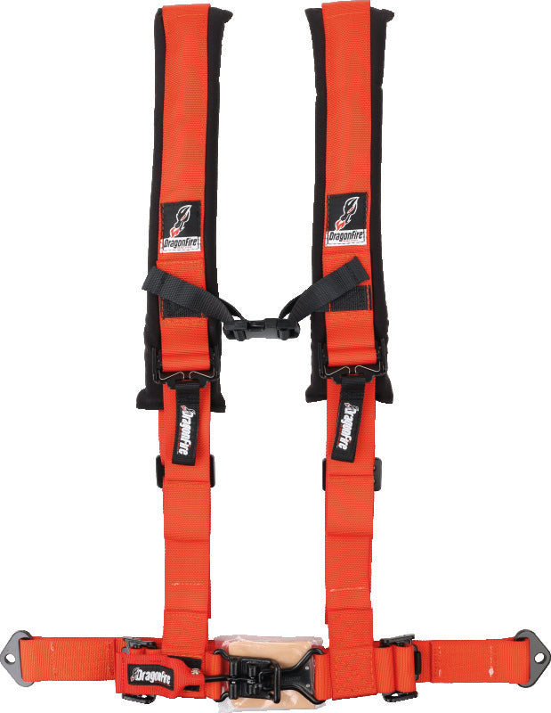 DragonFire Racing Harness- H-Style- 4-Point- 2in Buckle- Orange - 521405