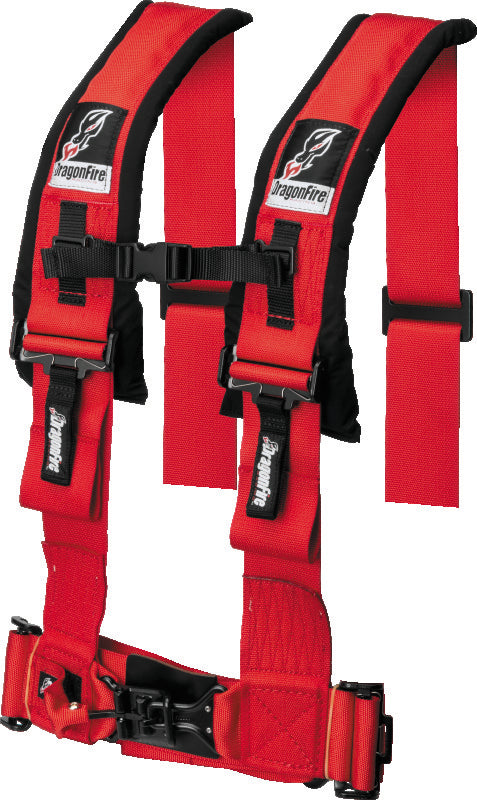 DragonFire Racing Harness- H-Style- 4-Point- 3in Buckle- Red - 521355