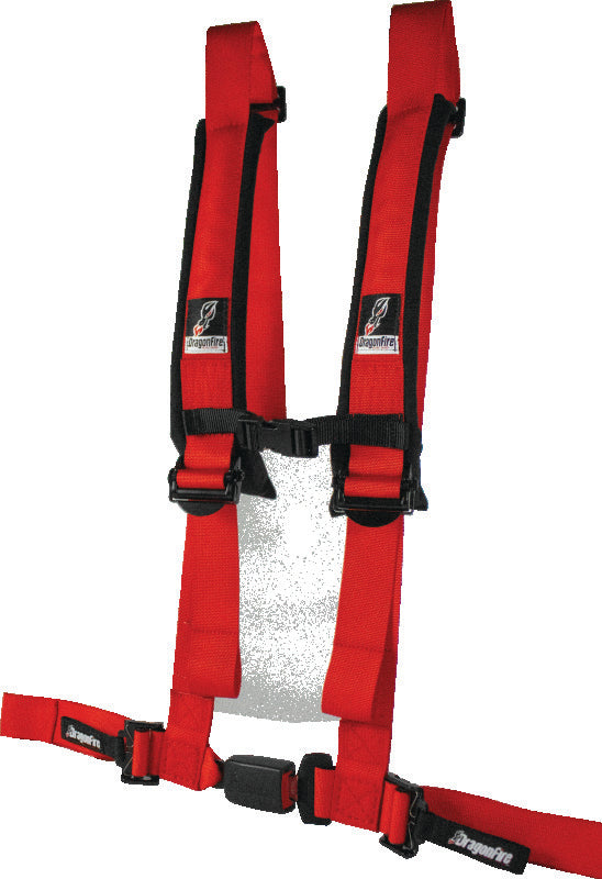DragonFire Racing Harness H-Style- 4-Point- EZ-Adjust- 2in Buckle- Red - 522045