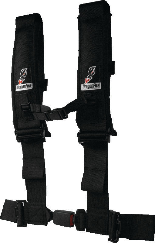 DragonFire Racing Harness H-Style- 4-Point- EZ-Adjust- 3in Buckle- Black - 522046
