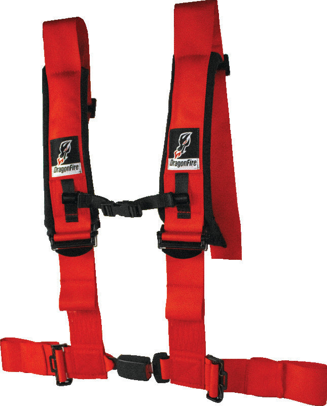 DragonFire Racing Harness- H-Style- 4-point- EZ-Adjust- 3in Buckle- Red - 522047