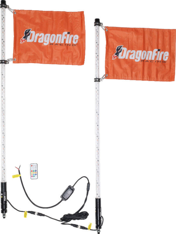 DragonFire Racing Whips - 4Ft Spiral Led Clear Pair - 522804