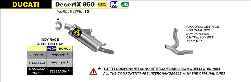 IN STOCK OPEN BOX Arrow Indy Race Slip-on Exhaust, Aluminum for Ducati DesertX 950 2022-2024 72638AO