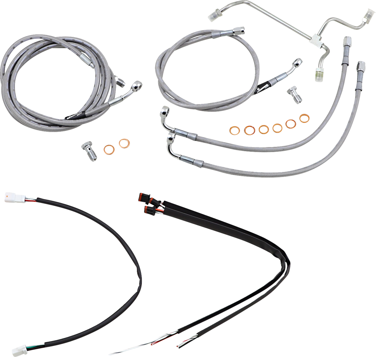 BURLY BRAND Complete Stainless Braided Handlebar Cable/Brake Line Kit - 16" Ape Hangers / '17-'19 Touring 0610-2069