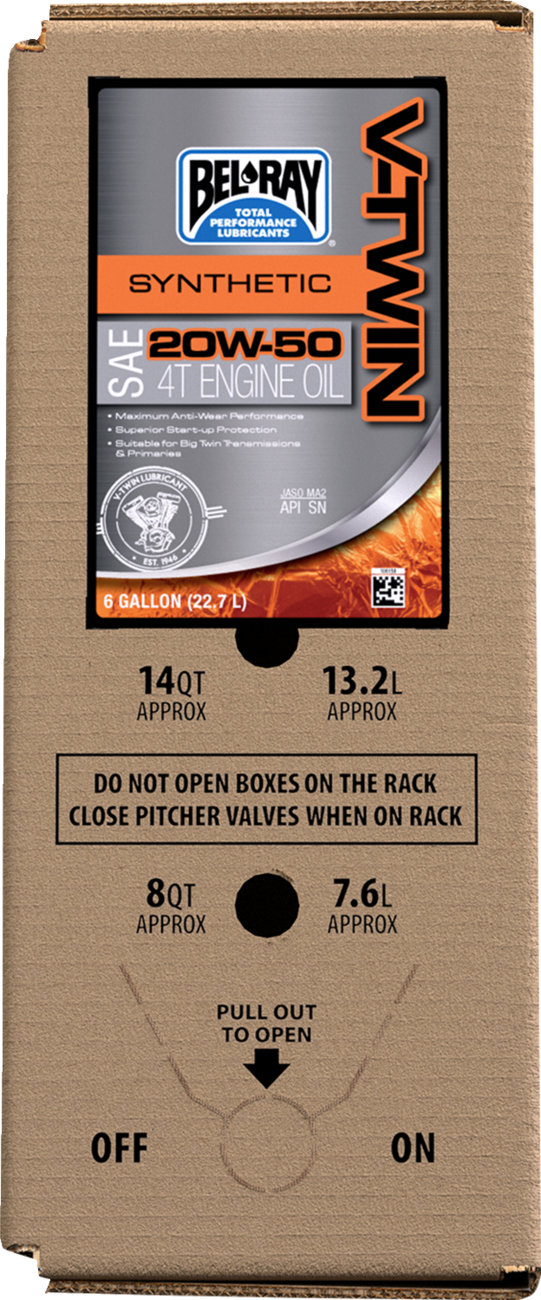 BEL-RAY V-Twin Synthetic Oil - 20W-50 / 6 U.S. gal. / Bag-In-Box 3601-0940