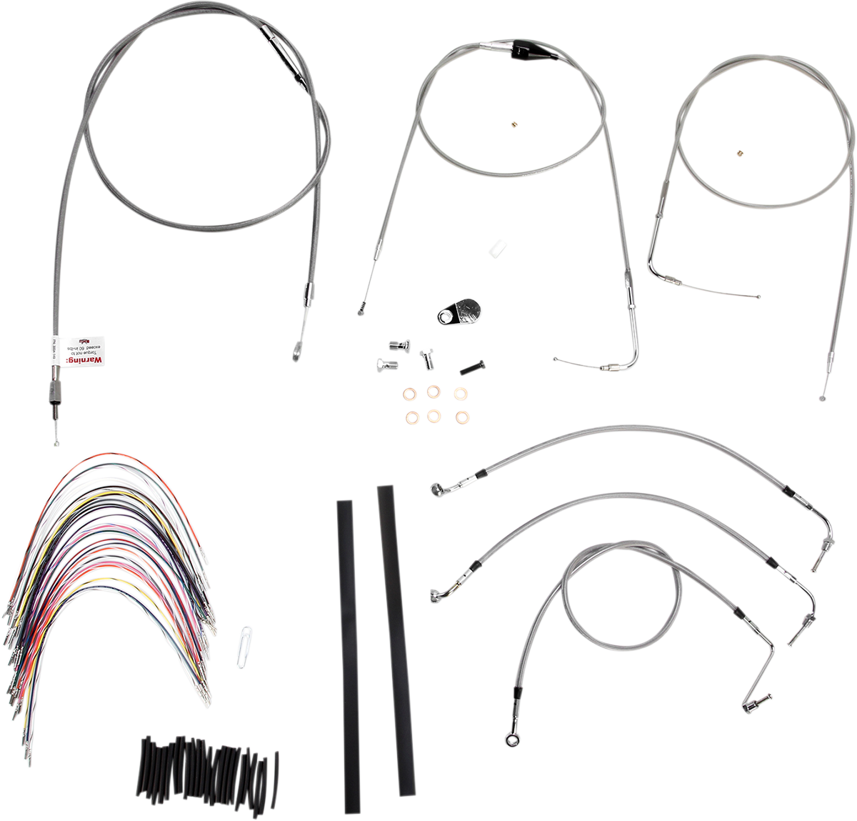 BURLY BRAND Complete Stainless Braided Handlebar Cable/Brake Line Kit - 14" Ape Hangers / '00-'06 Touring 0610-0734