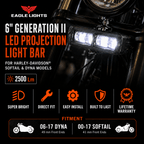 Eagle Lights 6" Generation II LED Projection Light Bar for Harley-Davidson® Softail and Dyna Models - 2500Lm