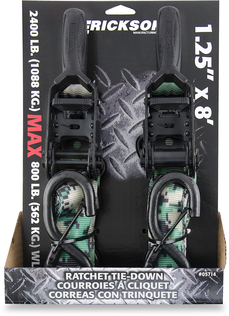 ERICKSON 1-1/4" X 8' Camouflage Ratchet Tie-Down Straps - Ratchet Tie-Down / 1.25" x 8' / Camo 3920-0404