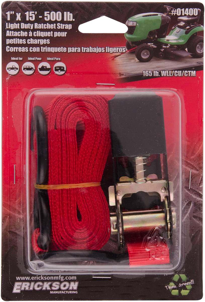 ERICKSON 1" X 15' Light Duty Ratchet Strap - Ratchet Strap / 1" x 15' / Red 3920-0400