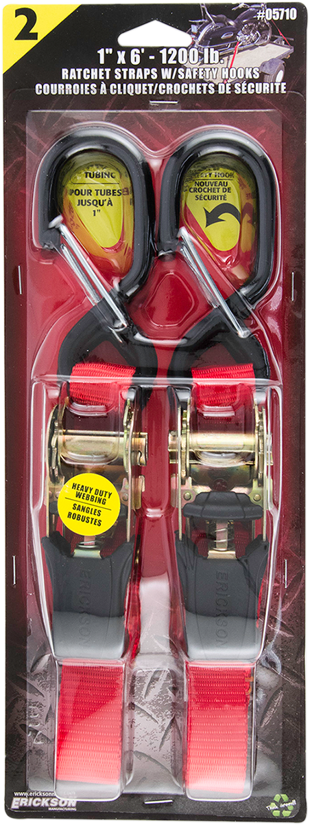 ERICKSON 1" X 6' Soft-Grip Ratchet Strap 2-Pack - Ratchet Straps / 1" x 6' / Red / Pair 3920-0403