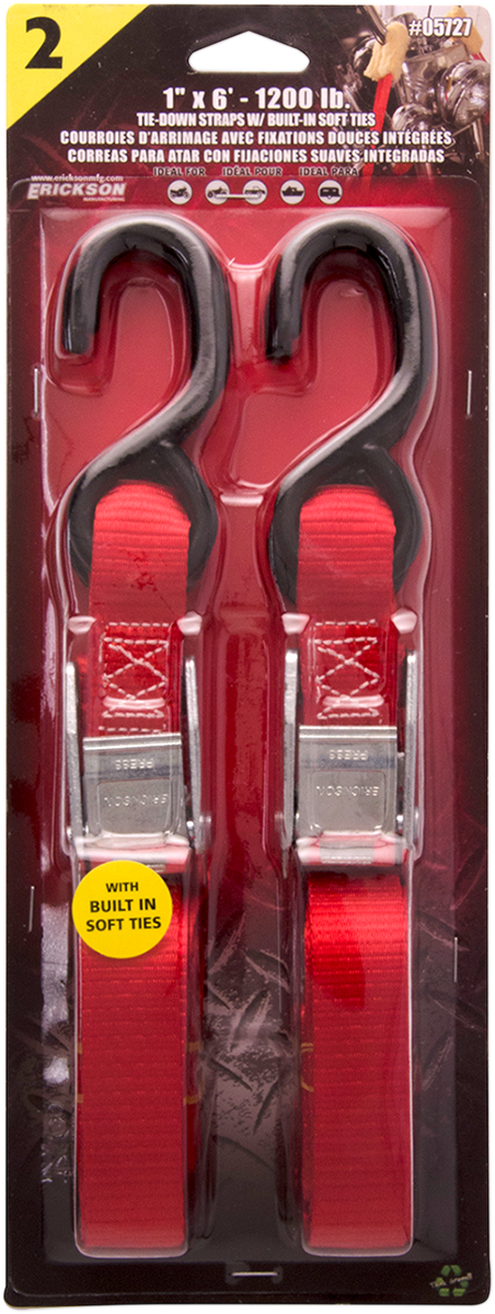 ERICKSON 1" X 6' Tie-Downs with Built-In Soft Ties - Soft Tie Tie-Down / 1" x 6' / Red 3920-0407