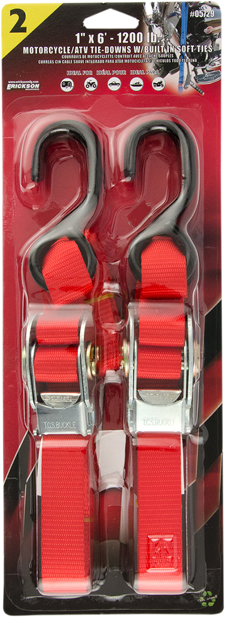 ERICKSON 1" X 6' Tie-Downs with Over-Center Style Buckles - Over-Center Buckle Strap / 1" x 6' / Red 3920-0408