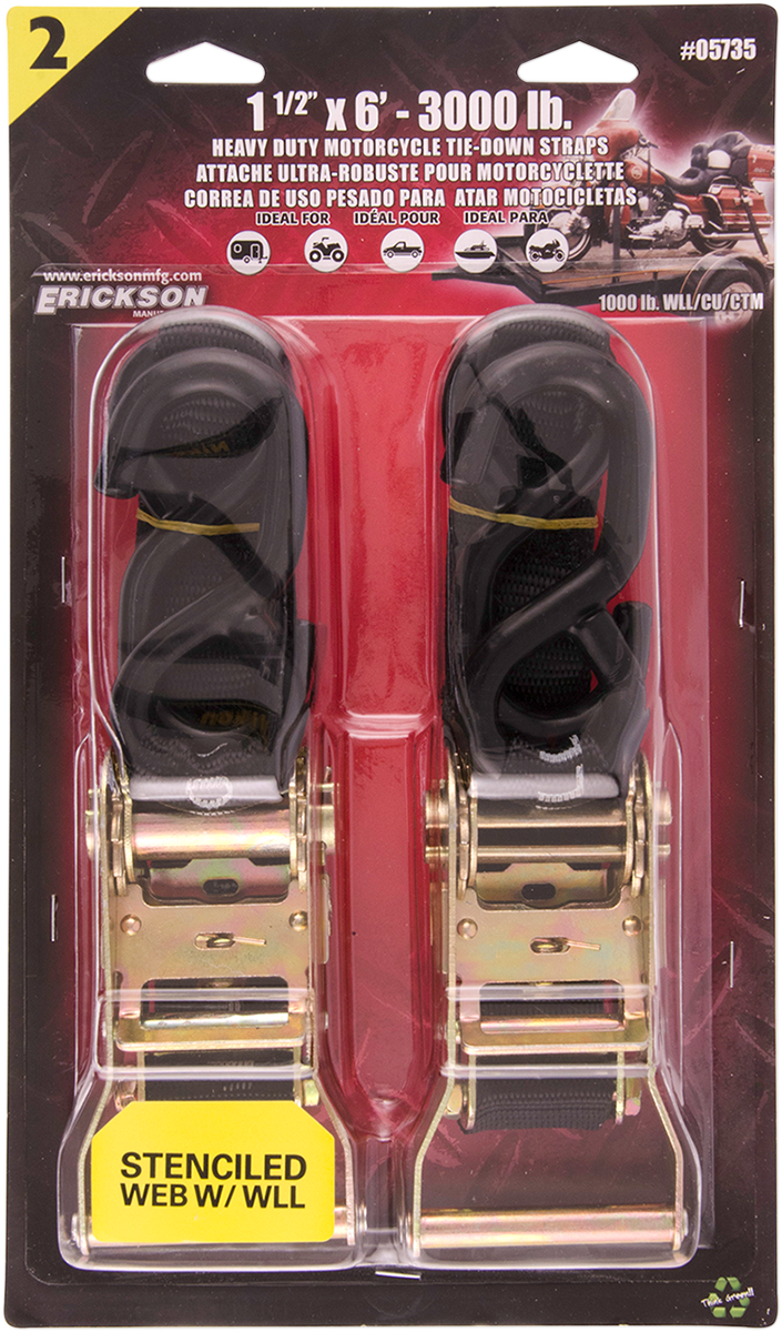 ERICKSON 1.5" X 6' Ratchet Straps - Ratchet Straps / 1.5" x 6' / Black 3920-0409