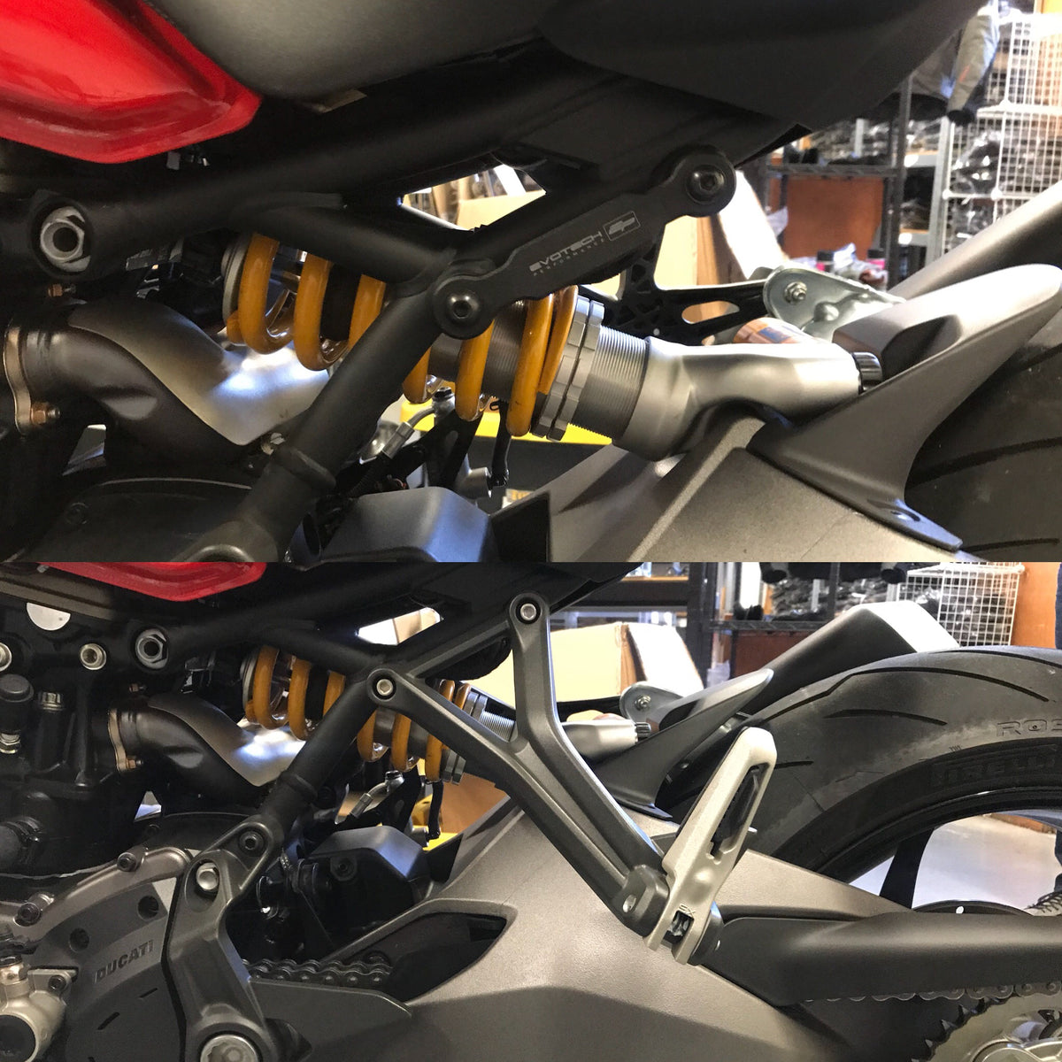 Evotech Performance Exhaust Hanger Bracket with Passenger Peg Blockoff - Ducati Monster 821 / Monster 1200 2016-2021