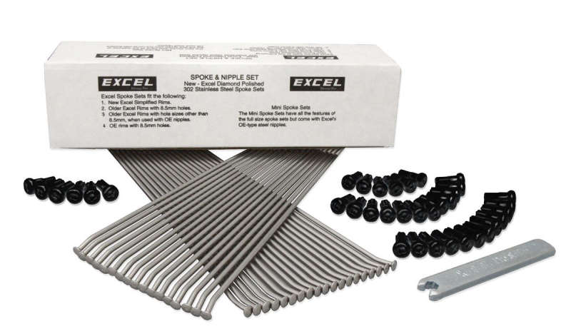 Excel Rear Spoke/Black Nipple Set (w/ Wrench) - 8 Gauge / 32 Qty - Black - XS8-11187K