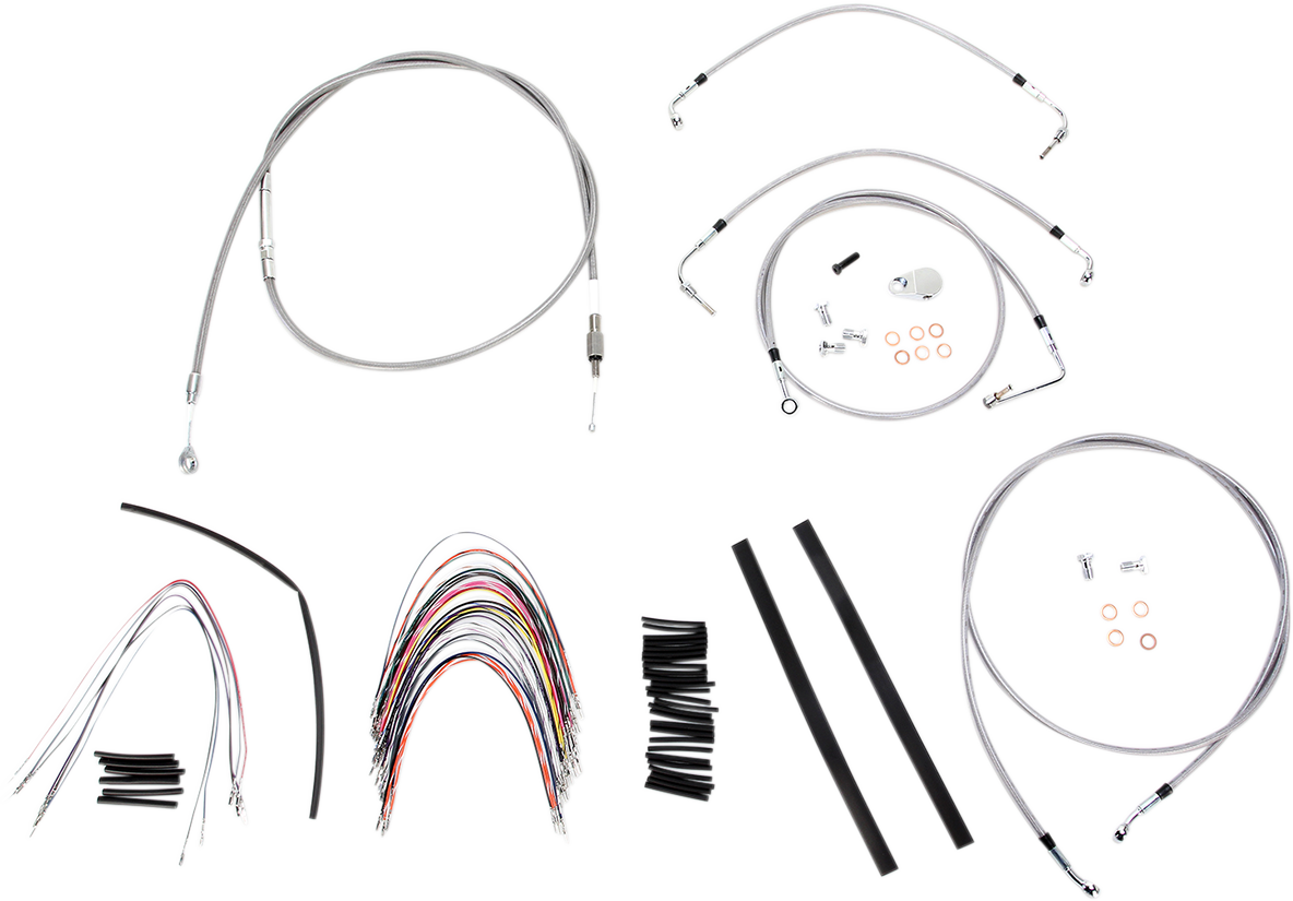 BURLY BRAND Complete Stainless Braided Handlebar Cable/Brake Line Kit - 16" Ape Hangers- '08-'13 Touring 0610-0747