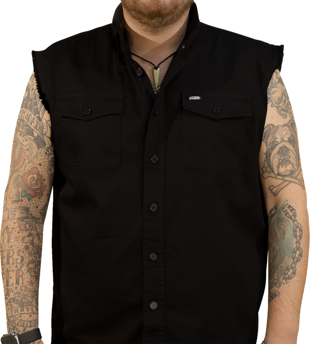 LETHAL THREAT FTW Skull Printed Sleeveless Button Down Shirt
