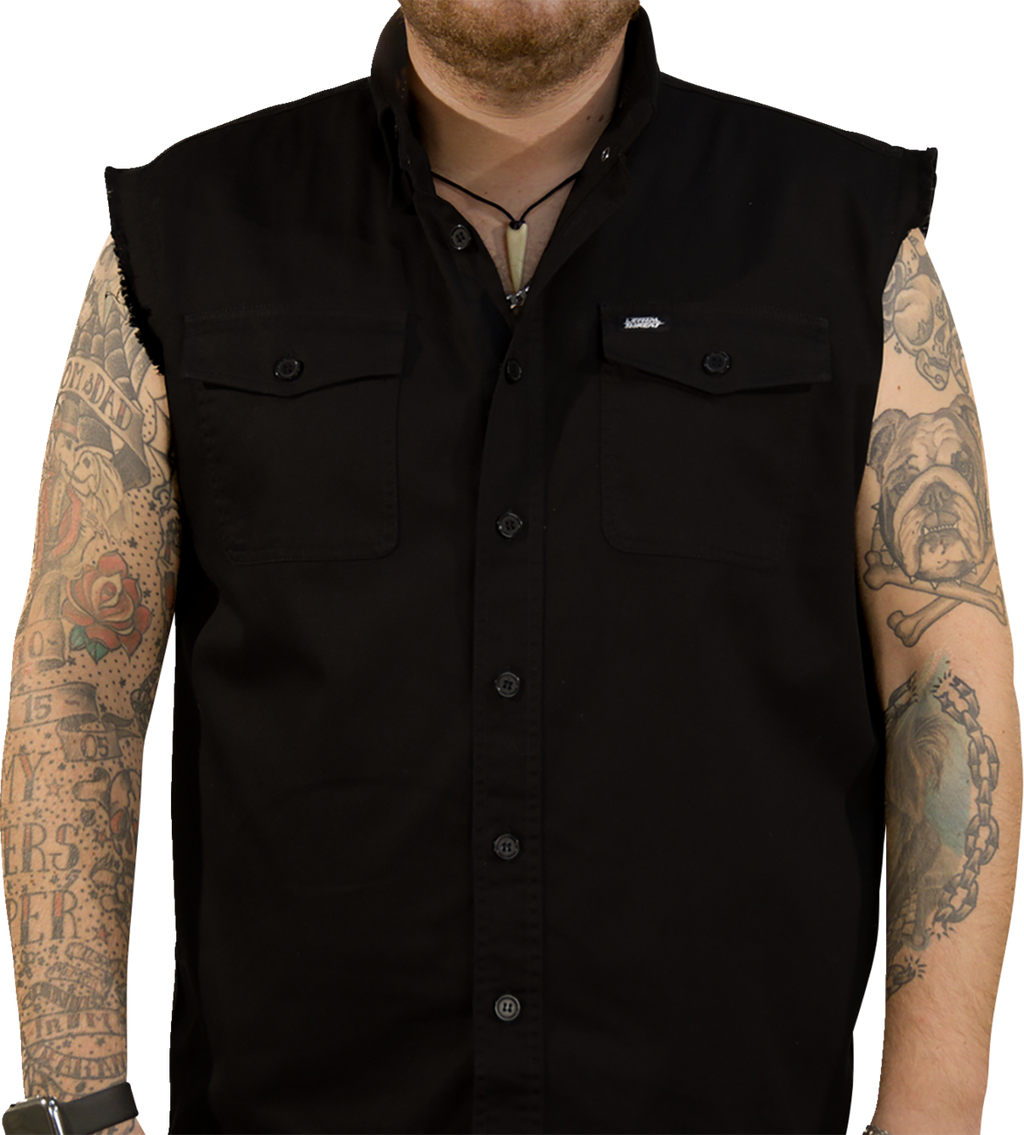 LETHAL THREAT FTW Skull Printed Sleeveless Button Down Shirt