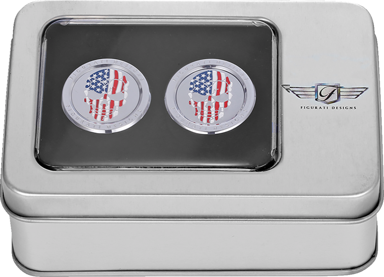 FIGURATI DESIGNS Docking Covers - Red/White/Blue American Flag Skull / Silver 3550-0353