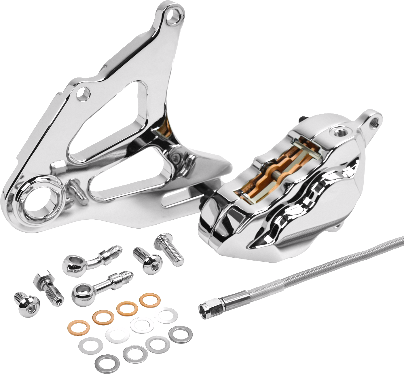 HAWG HALTERS Rear Piston Caliper & Mounting Bracket - Rear Caliper / Chrome 1701-0734