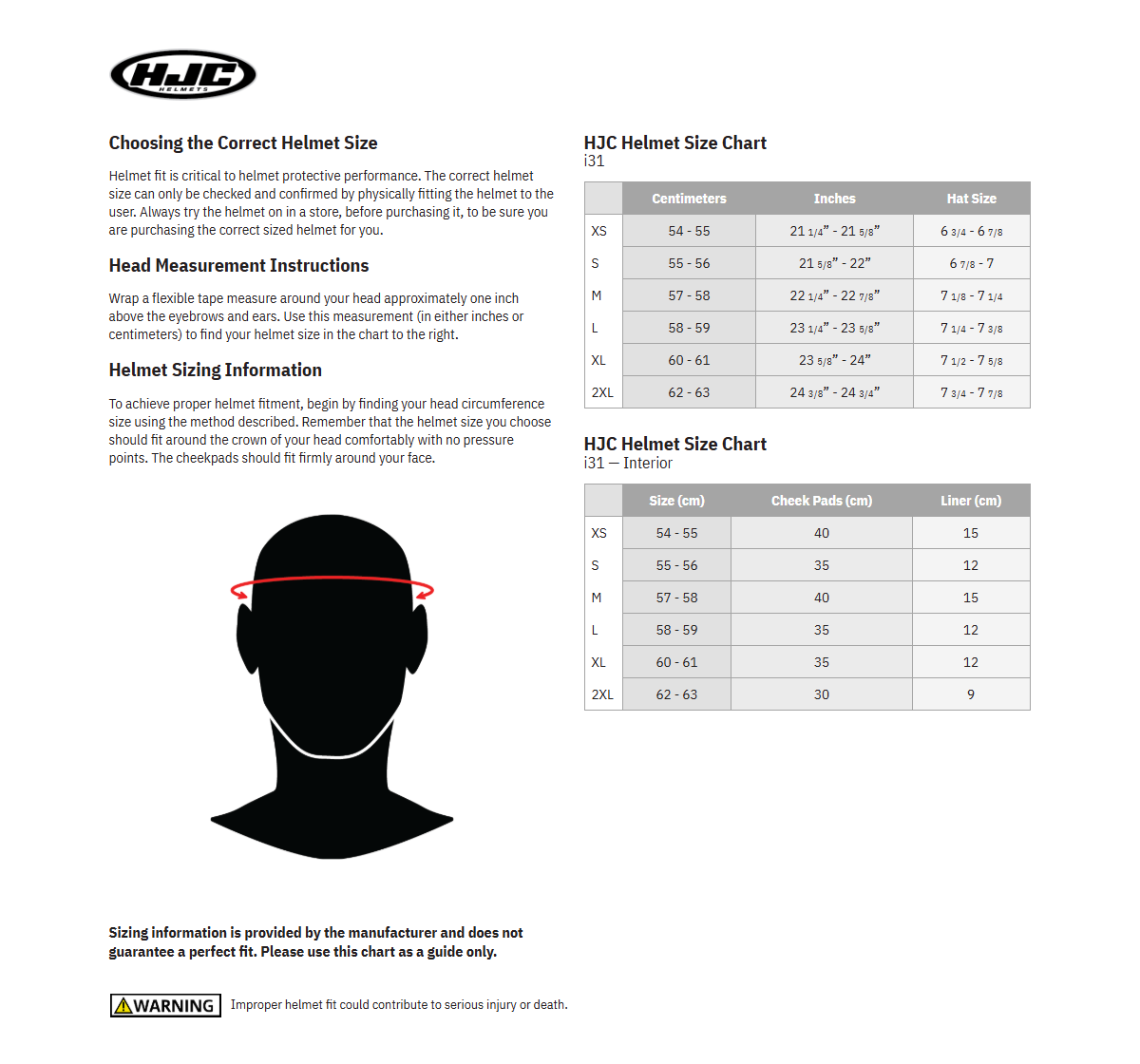 HJC i31 Helmet Comfort Liner