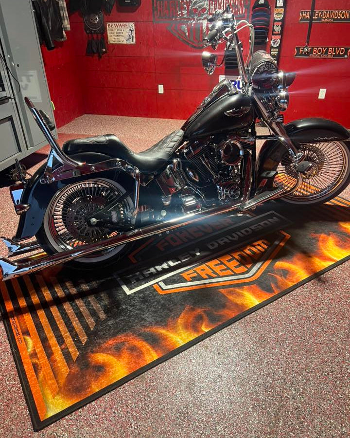 MPM Motorcycle Mat Flame Design for Chopper, Cruiser, Touring, Sport Motorcycle "Forever The Power of Freedom" - MM7241