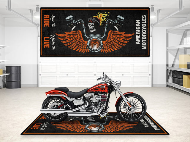 MPM Motorcycle Mat Skull Design for Chopper, Cruiser, Touring, Sport Motorcycle - MM7502