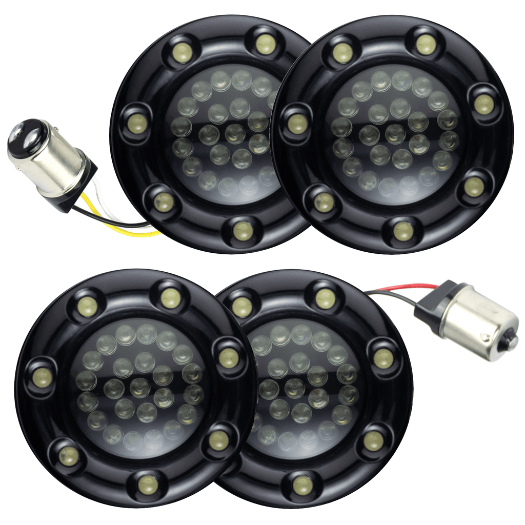 Eagle Lights 2” Infinity Beam Front and Rear (1156) LED Turn Signal Kit w/ Running LED Light Ring Covers for Harley-Davidson® Motorcycles