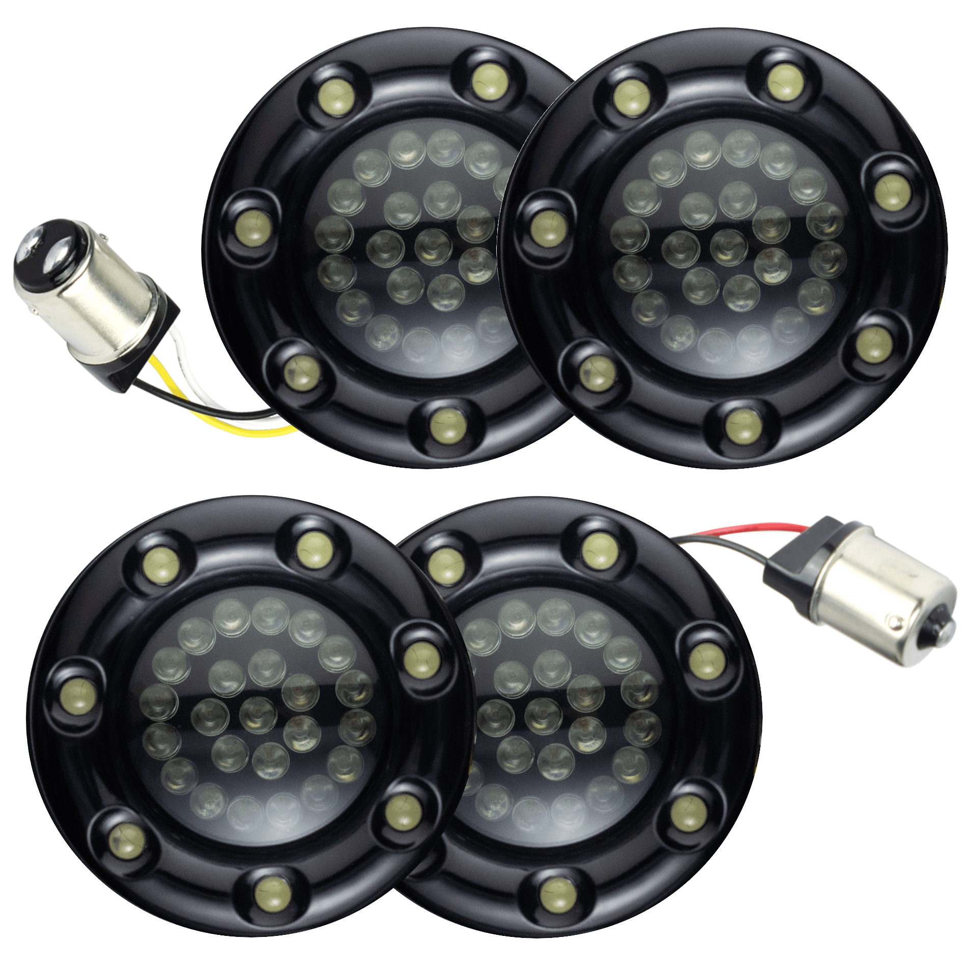 Eagle Lights 2” Infinity Beam Front and Rear (1156) LED Turn Signal Kit w/ Running LED Light Ring Covers for Harley-Davidson® Motorcycles