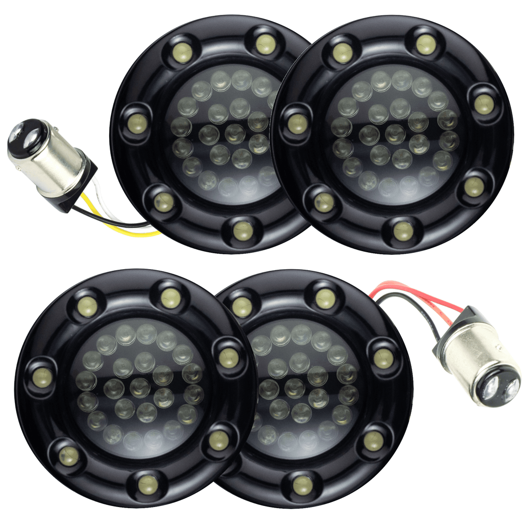 Eagle Lights 2” Infinity Beam Front and Rear (1157) LED Turn Signal Kit w/ Running LED Light Ring Covers for Harley-Davidson® Motorcycles