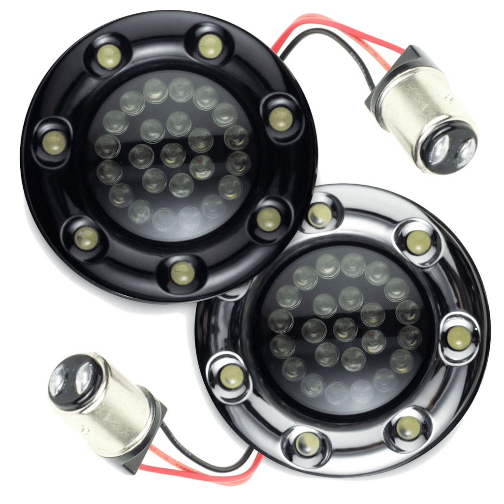 Eagle Lights Infinity Beam 2” Rear LED Turn Signals w/ Running and Brake Lights LED Ring Covers for Harley-Davidson® - Rear 1157 / Red LEDs