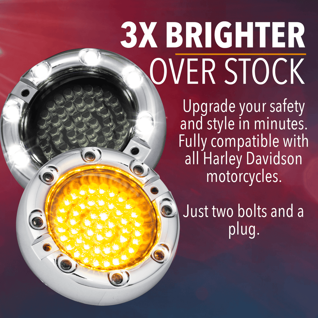 Eagle Lights 3 1/4” Infinity Beam Front LED Turn Signals with Running LED Light Ring for Harley-Davidson® Motorcycles