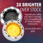 Eagle Lights 3 1/4” Infinity Beam Front LED Turn Signals with Running LED Light Ring for Harley-Davidson® Motorcycles